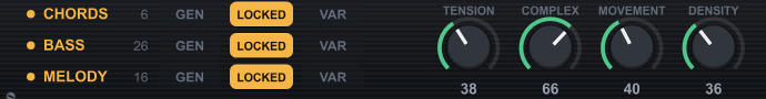 As mesmas três linhas com o botão marcado LOCKED em âmbar